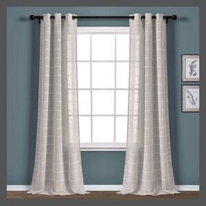 Lush Decor - Set of 2 (84"x38") Farmhouse Texture Grommet Sheer Gray